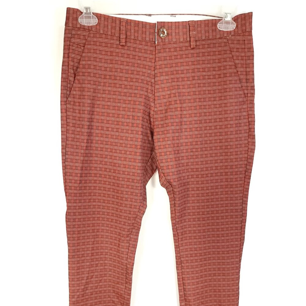 Suslo Couture Pants Men's 32x32 Orange Black Plaid Grandpa Punk Retro Look